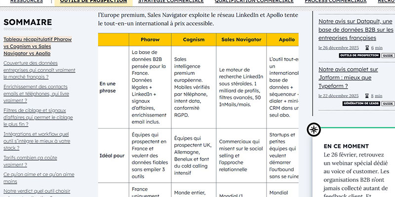 Tableau comparatif est un format AEO