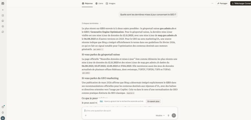 Recherche d'informations récentes avec Perplexity